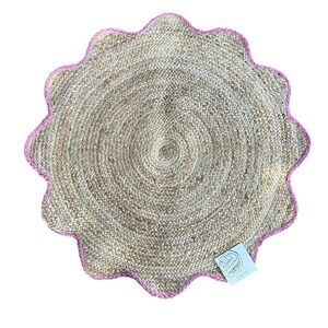 Global‎ Marketplace Accent Rug Round Jute Braided Pink Trim Natural Fiber
